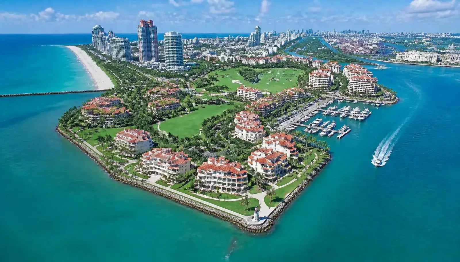 Aerial view of Fisher Island and Miami Beach