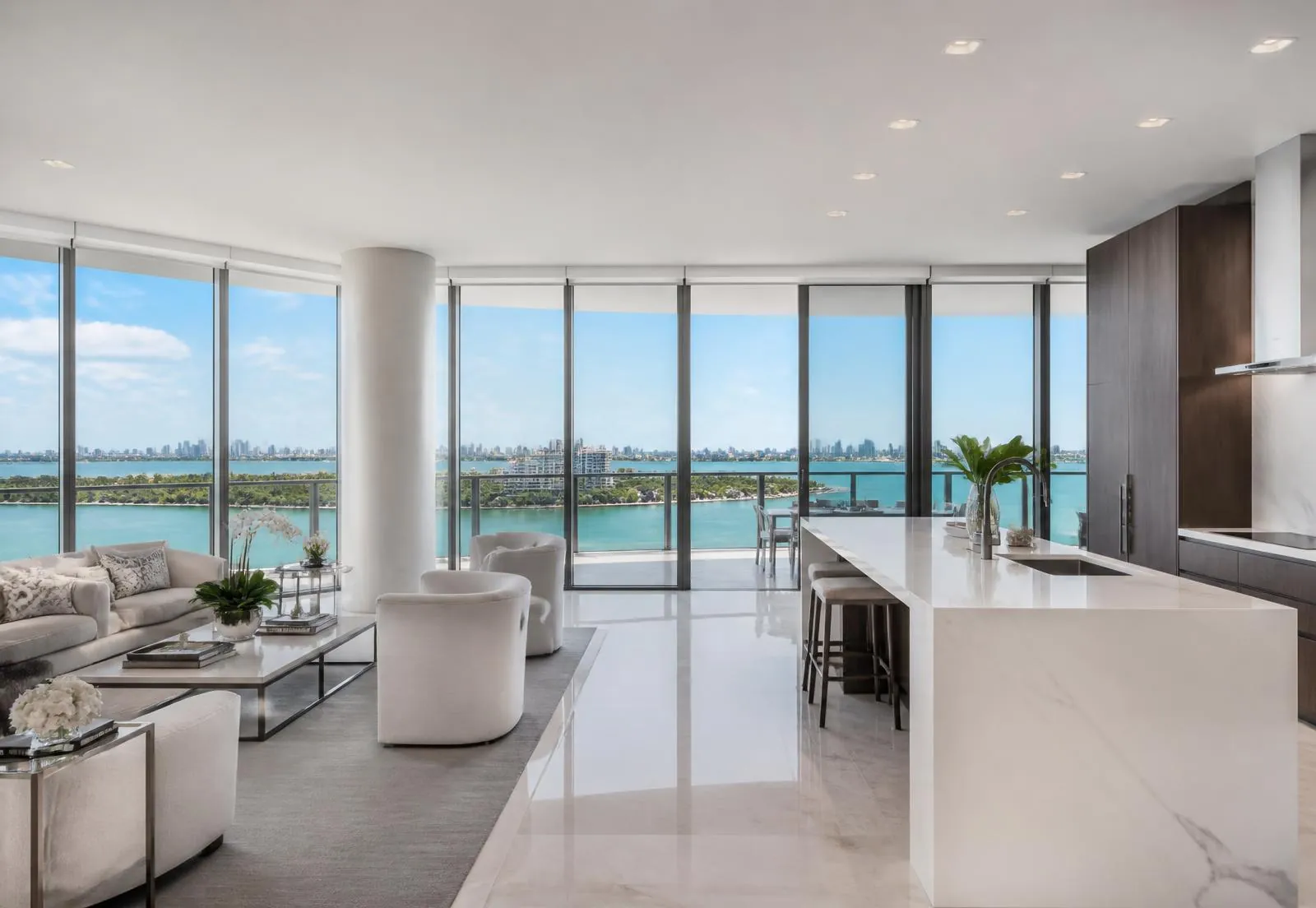 Luxury Miami condominium interior with bay views